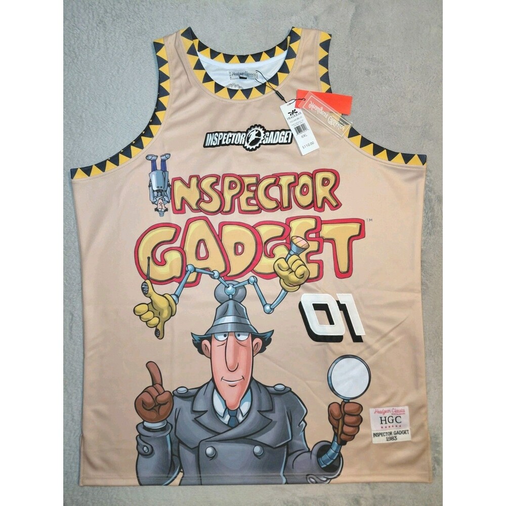 Headgear Classics Inspector Gadget  1983 Tan Basketball Jersey Size 6XL NWT